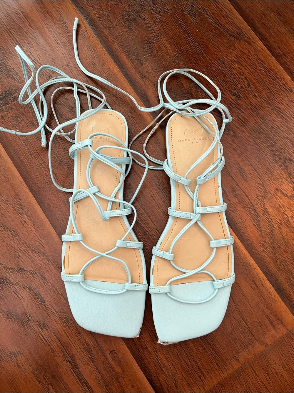 Marc Fisher Pale Blue Lace-Up Square Toe Sandals